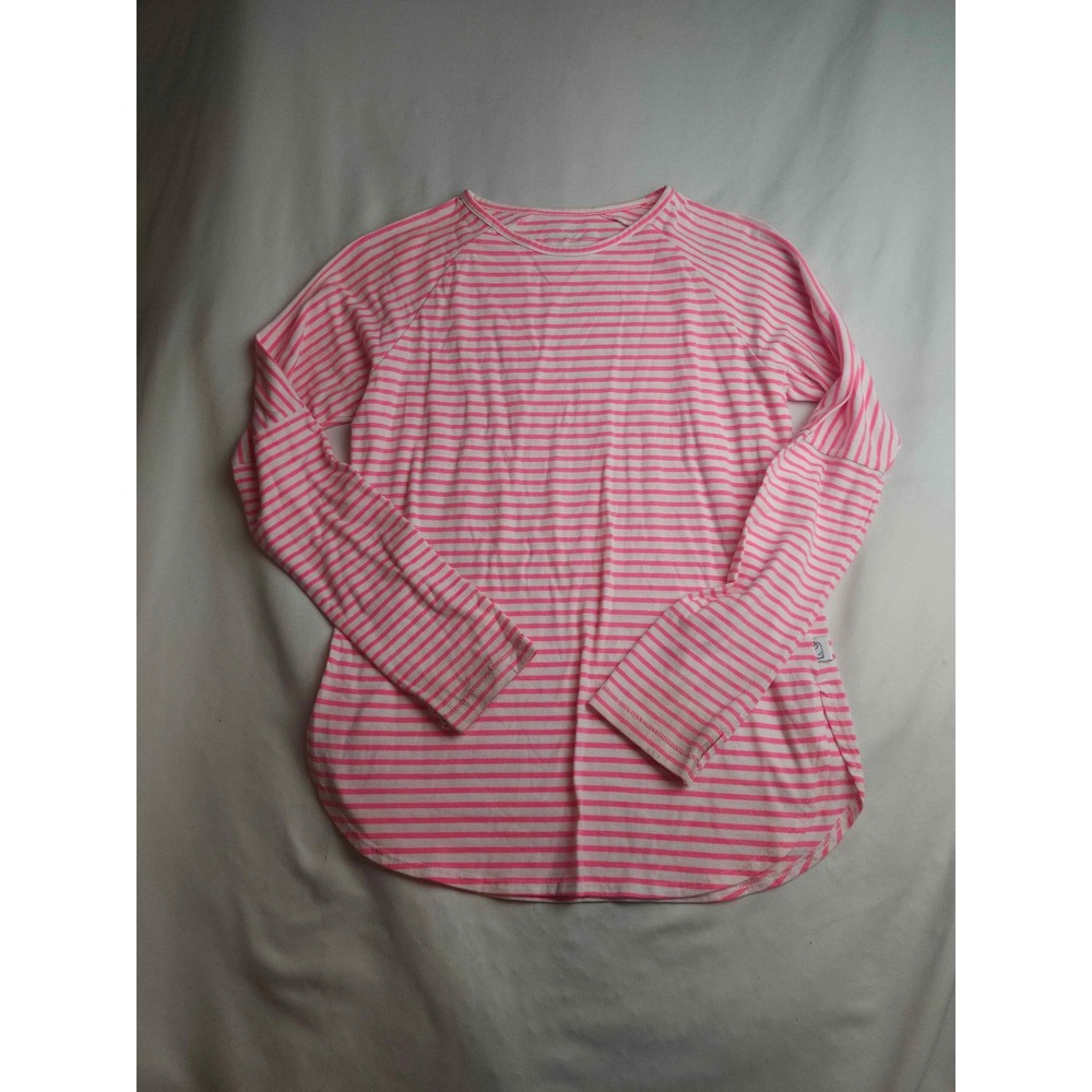 Vineyard Vines Girls Pink White Striped Raglan Long Sleeve Tee Shirt Size L 14